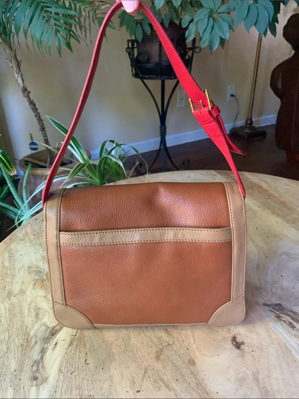 TORY BURCH Two-Tone Brown and Red Leather Shoulder Bag